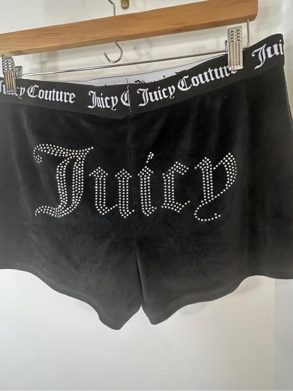 Juicy Couture Black Velour Shorts with Rhinestone Juicy Script